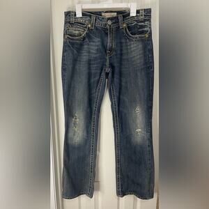 MEK Y2K Distressed Denim cream stitching Bootcut Men’s Jeans Mykonos 32